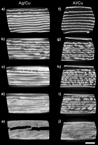 Morphological evolution of multilayers upon shearing acquired by 3D X-ray synchrotron tomography